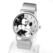 Load image into Gallery viewer, New  mickey mouse watch women's stainless steel leather casual clock woman silver black waterproof quartz wristwatch
