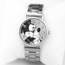 Load image into Gallery viewer, New  mickey mouse watch women's stainless steel leather casual clock woman silver black waterproof quartz wristwatch