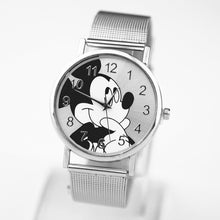 Load image into Gallery viewer, New  mickey mouse watch women's stainless steel leather casual clock woman silver black waterproof quartz wristwatch