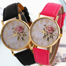 Load image into Gallery viewer, Women's Watches Quartz Wristwatches Arabic Number Rose Flower Round Dial Faux Leather Band Quartz Wrist Watch New