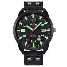 Load image into Gallery viewer, XINEW Watch Men Leather Strap Simple Calendar Luminous Dial Outdoor Men's Quartz Watch Men's Quartz Watch Relogio Masculino