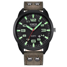 Load image into Gallery viewer, XINEW Watch Men Leather Strap Simple Calendar Luminous Dial Outdoor Men's Quartz Watch Men's Quartz Watch Relogio Masculino