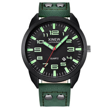 Load image into Gallery viewer, XINEW Watch Men Leather Strap Simple Calendar Luminous Dial Outdoor Men's Quartz Watch Men's Quartz Watch Relogio Masculino
