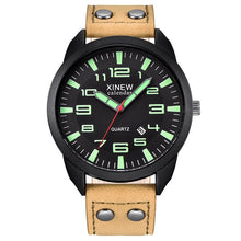 Load image into Gallery viewer, XINEW Watch Men Leather Strap Simple Calendar Luminous Dial Outdoor Men's Quartz Watch Men's Quartz Watch Relogio Masculino
