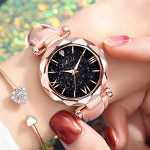 Load image into Gallery viewer, 1PC Women Watch Leather Band Ladies Quartz Wrist Watch Starry Sky Round Dial Roman Number Rhinestone Watches relogio feminino