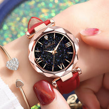 Load image into Gallery viewer, 1PC Women Watch Leather Band Ladies Quartz Wrist Watch Starry Sky Round Dial Roman Number Rhinestone Watches relogio feminino