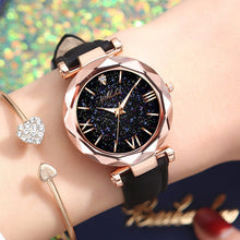 Load image into Gallery viewer, 1PC Women Watch Leather Band Ladies Quartz Wrist Watch Starry Sky Round Dial Roman Number Rhinestone Watches relogio feminino