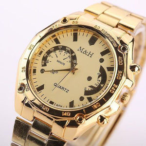 Men Gold Fashion Luxury Brand M H Quartz Wrist Watch Full High Quality rachbelstore